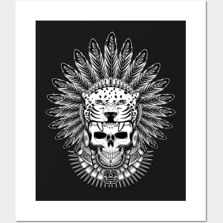 Aztec Jaguar Warrior Skull Posters and Art